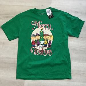 Peanuts Charlie Brown Christmas Tee Shirt Cotton Poly Blend Green XL NWT